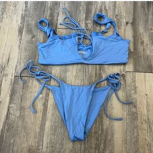 Frankie’s Bikinis Periwinkle Tie Front Ruffle Swimsuit